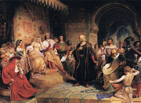 Columbus before Ferdinand and Isabella at the Alhambra, ca. 1501  (Emanuel Gottlieb Leutze) (1816-1868) Brooklyn Museum, NY.